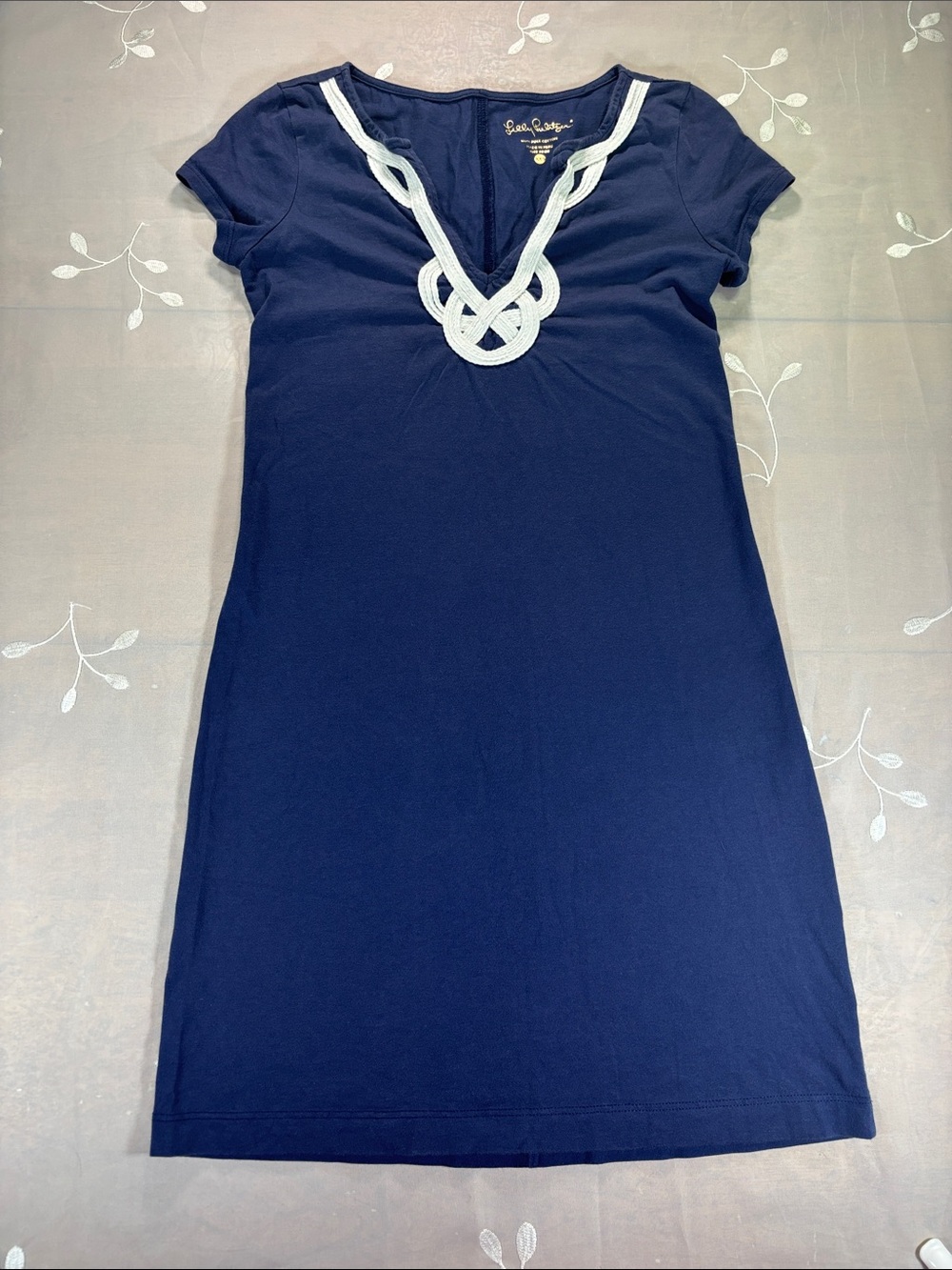 Lilly Pulitzer Navy Blue Mini Dress with White Trim Knot V-Neck Woman XXS